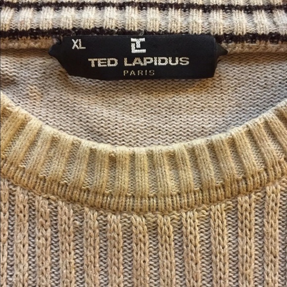 Ted Lapidus Paris Men’s Sweater XL Argyle Print Beige Grey Cotton Crew Neck - Picture 9 of 16